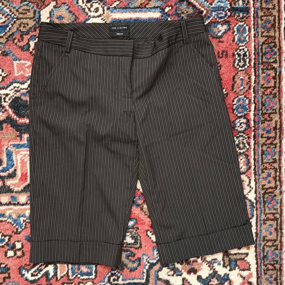 The Limited Drew Fit Size 6‎ Brown Pinstripe Cropped Cuffed Dress Trousers